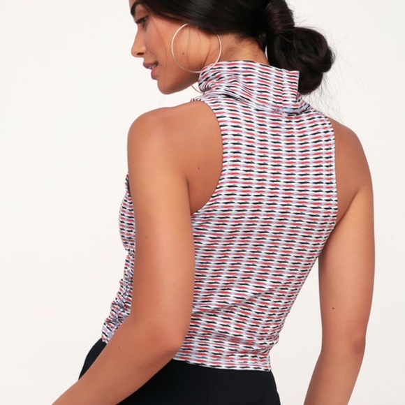 LITTLE BABY BLUE MULTI PRINT TURTLENECK CROP TOP - Picture 3 of 5